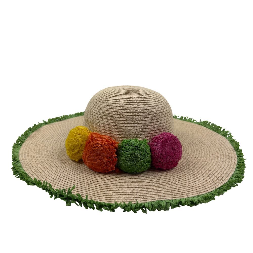 Magid Hats Straw/Paper Textured Flower Embellished Pool Beach Resort Sun Hat O/S